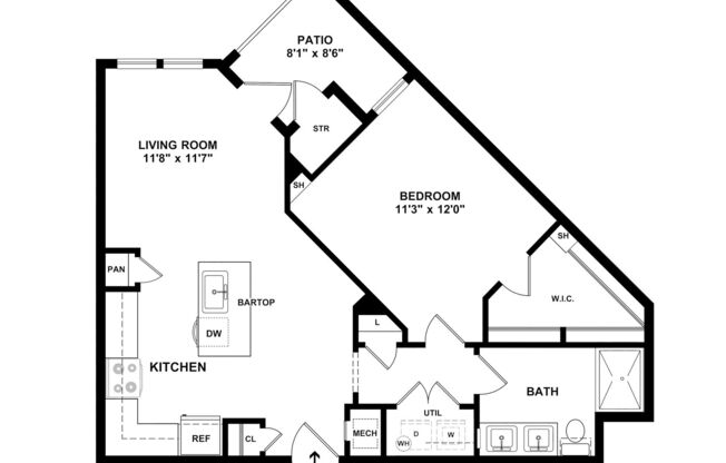 1 bed, 1 bath, 754 sqft, $1,258