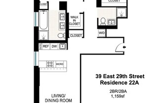 2 beds, 2 baths, 1,159 sqft, $10,950, Unit 22A