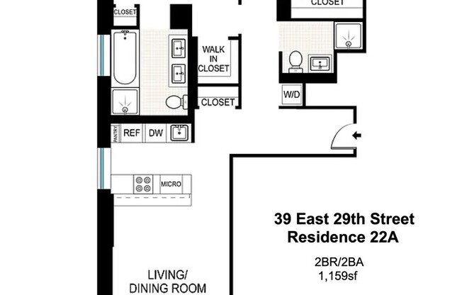 2 beds, 2 baths, 1,159 sqft, $10,950, Unit 22A