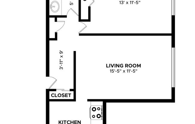 1 bed, 1 bath, 750 sqft, $1,185, Unit 107