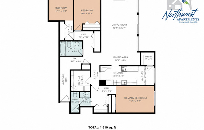 3 beds, 2 baths, 1,390 sqft, $2,995, Unit 402