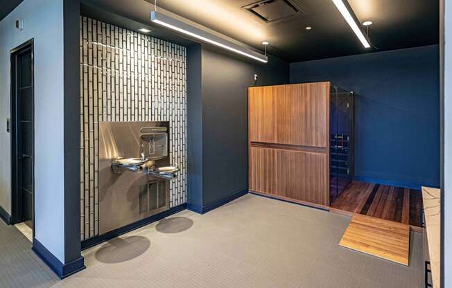 3thirty3 new rochelle ny apartment high rise photo of fitness center infrared sauna area with drinking water fountain and water bottle filling station
