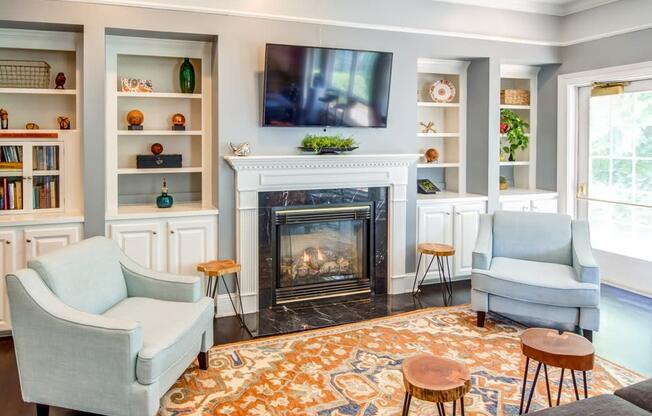 clubhouse lounge area with fireplace