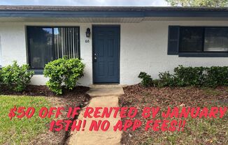 No application fee!!  Available now! $50 off first months' rent if rented by January 15th.