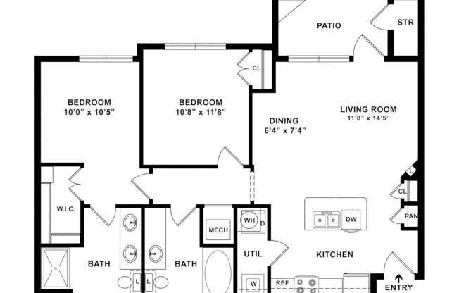 2 beds, 2 baths, 960 sqft, $1,359