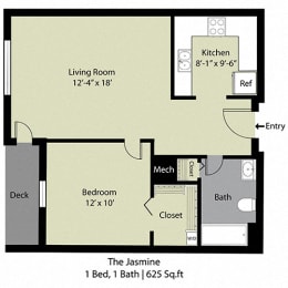 1 bed, 1 bath, 625 sqft, $1,045
