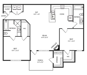 2 beds, 2 baths, 1,116 sqft, $1,447