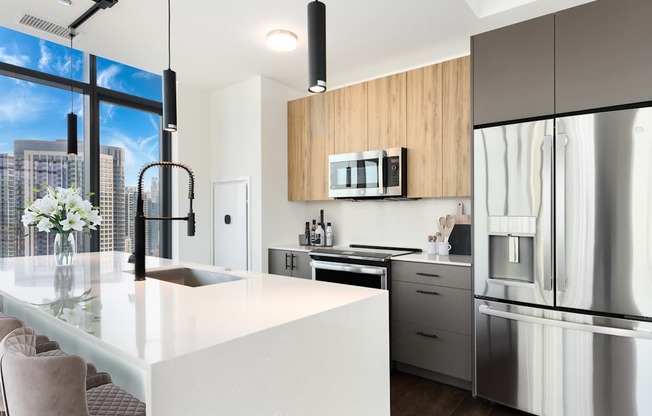 a kitchen with a large island and stainless steel appliances at Cassidy on Canal, IL, 60606