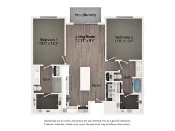 2 beds, 2 baths, 1,128 sqft, $2,465