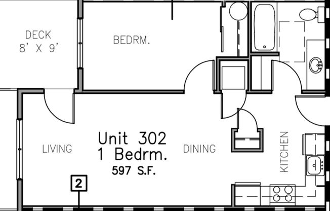 1 bed, 1 bath, 585 sqft, $1,650, Unit 302