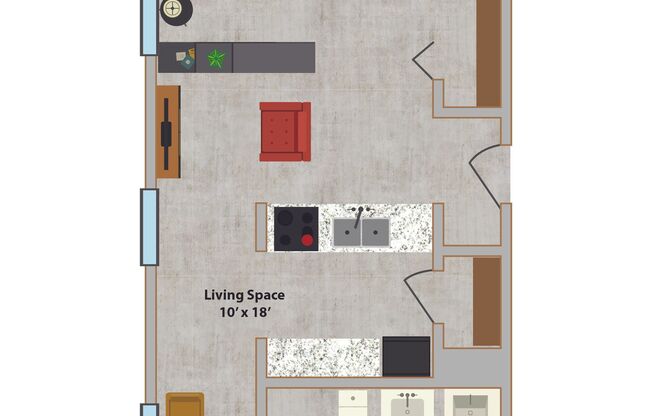 Studio, 1 bath, 412 sqft, $971, Unit 405