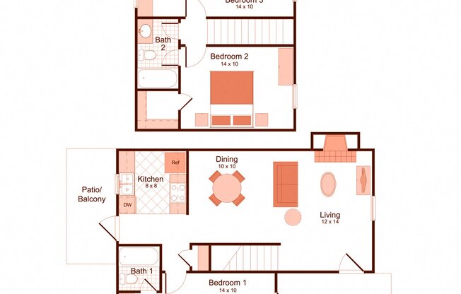 3 beds, 2 baths, 1,196 sqft, $1,355