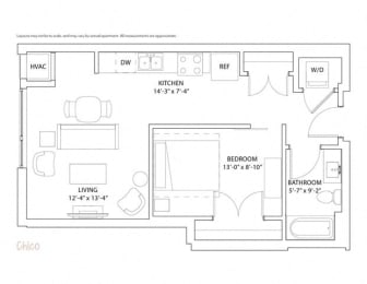 Studio, 1 bath, 622 sqft, $1,687