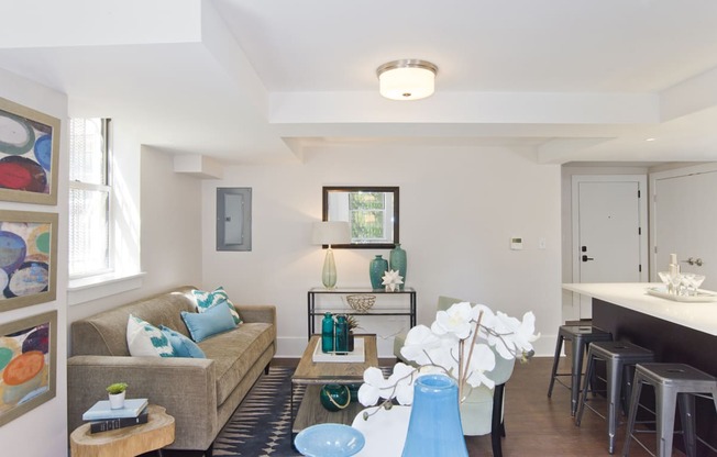 living room with a couch and a table