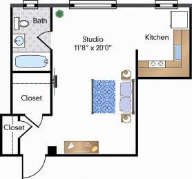 Studio, 1 bath, 483 sqft, $1,999