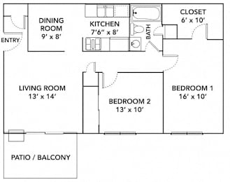 2 beds, 1 bath, 748 sqft, $959