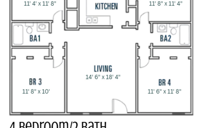 4 beds, 2 baths, 1,260 sqft, $1,969, Unit 0208