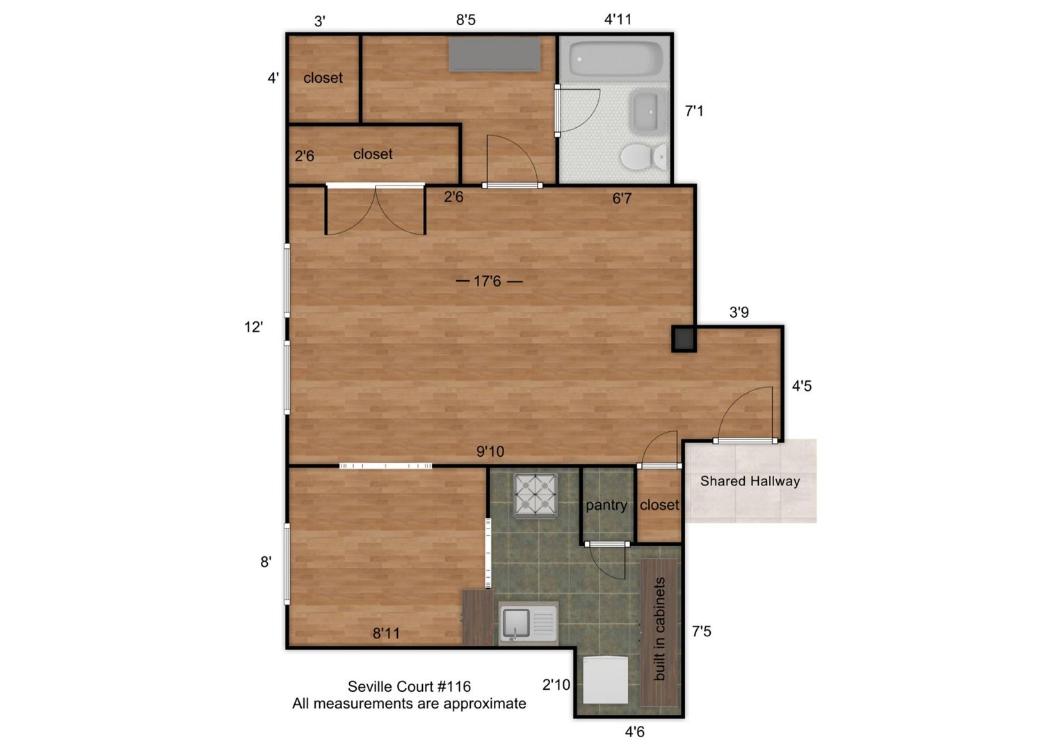 Studio, 1 bath, 400 sqft, $805, Unit 116