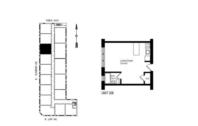 Studio, 1 bath, 450 sqft, $1,375, Unit 308