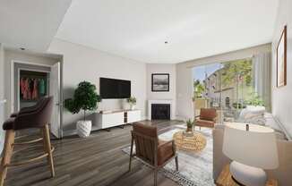 A modern living room with a fireplace and a flat screen TV.