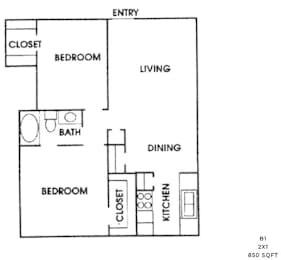 2 beds, 1 bath, 850 sqft, $910