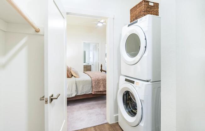 Laundry care made easy with in-home, full-size washer and dryer.