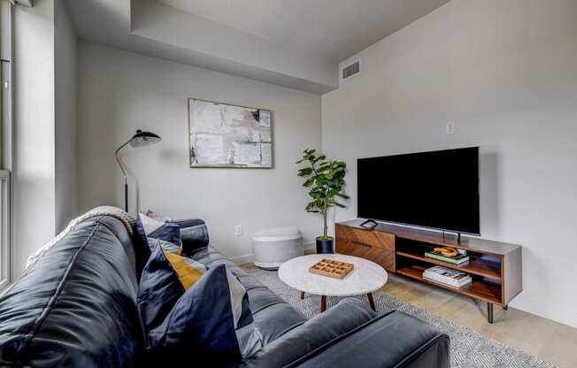 living room with couch and tv worth