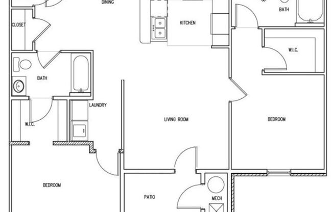 2 beds, 2 baths, 968 sqft, $1,299