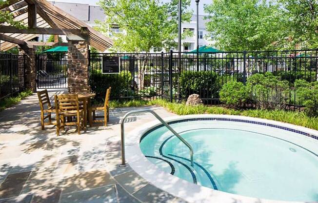 a pool and patio with chairs and a gazebo