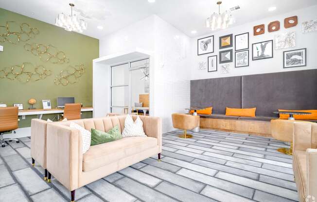 A living room with a couch and a table.