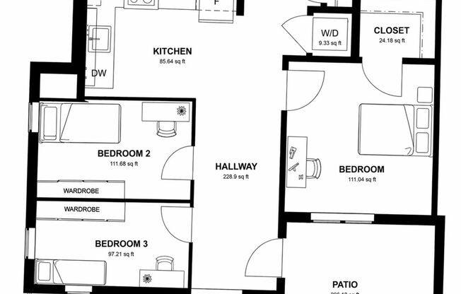 1 bed, 1 bath, 100 sqft, $950