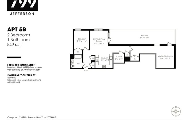 2 beds, 1 bath, 849 sqft, $2,975, Unit 5B