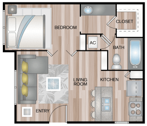 Studio, 1 bath, 490 sqft, $749