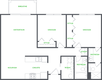 2 beds, 2 baths, 1,075 sqft, $1,416