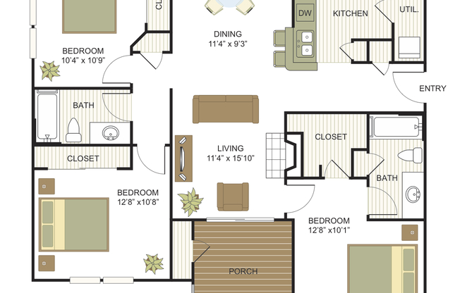 3 beds, 2 baths, 1,205 sqft, $1,493