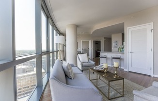 NoBe Market Apartments living room floor to ceiling windows