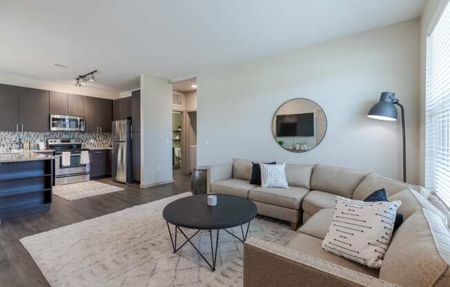 a living room with a couch and a coffee table