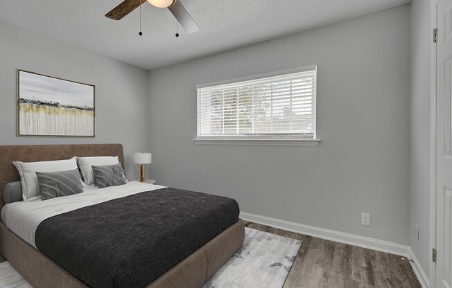 Elevate your living experience at Icon Downtown Durham, where modern design meets comfort. This stylish bedroom features abundant natural light and contemporary finishes, perfect for relaxation. Schedule your tour today and find your ideal home!