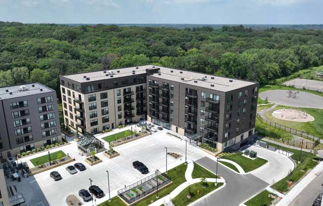 an aerial view of a development of new apartment buildings