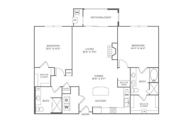 2 beds, 2 baths, 1,343 sqft, $2,326