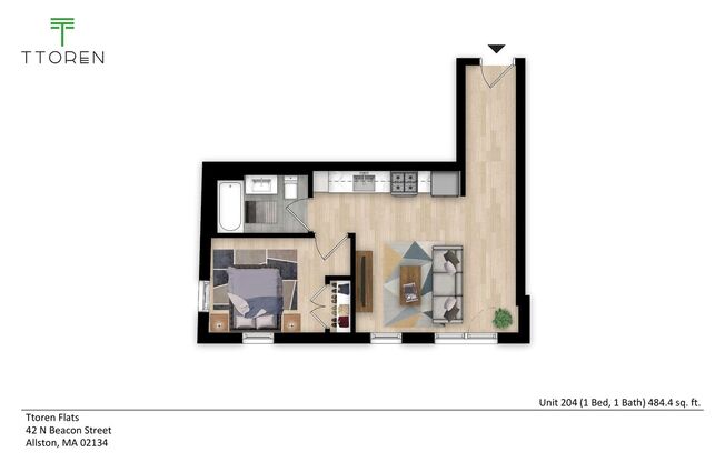 1 bed, 1 bath, 484 sqft, $3,025, Unit 204