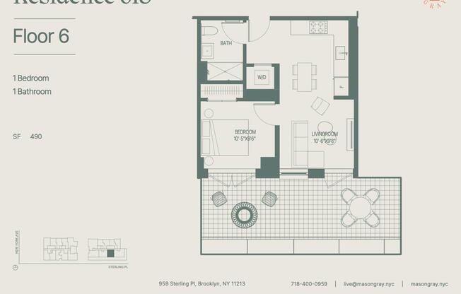 1 bed, 1 bath, 490 sqft, $3,995, Unit 618