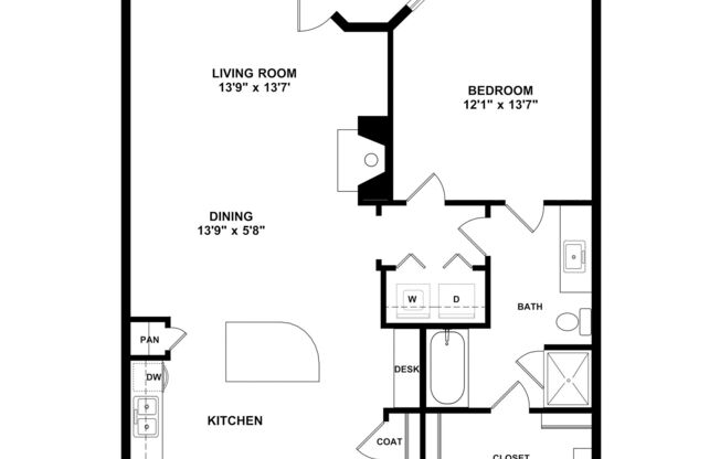 1 bed, 1 bath, 866 sqft, $1,495