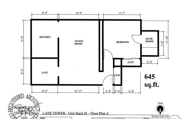 1 bed, 1 bath, 645 sqft, $1,050, Unit 801