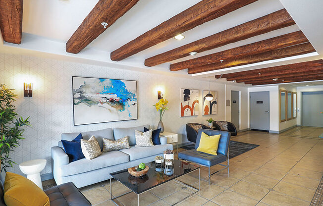 seating area in lobby at the verandas apartments near los angeles ca