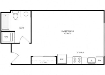 Studio, 1 bath, 462 sqft, $1,528