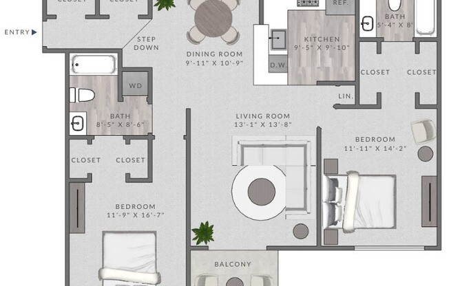 2 beds, 2 baths, 1,134 sqft, $2,700