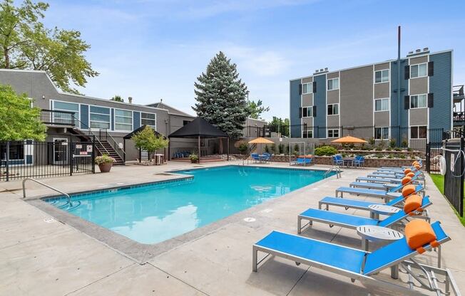 Poolside lounge chairs and cabanas