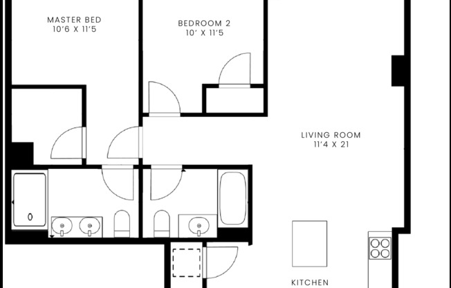 2 beds, 2 baths, 1,030 sqft, $3,975, Unit 1-4H