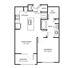 1 bed, 1 bath, 625 sqft, $1,213